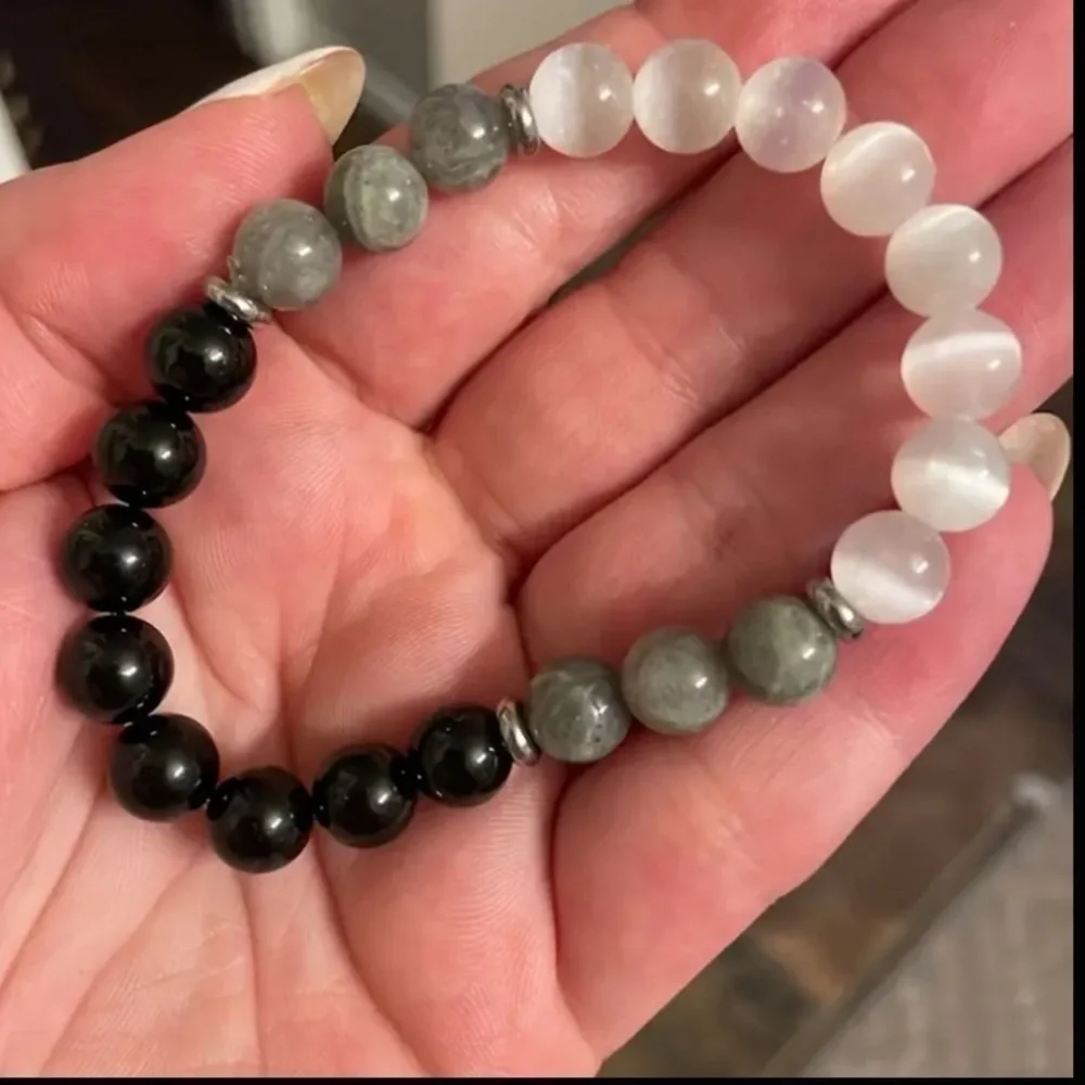 Black Tourmaline Labradorite And Crystal Protection Beaceket - Picture 4 of 5